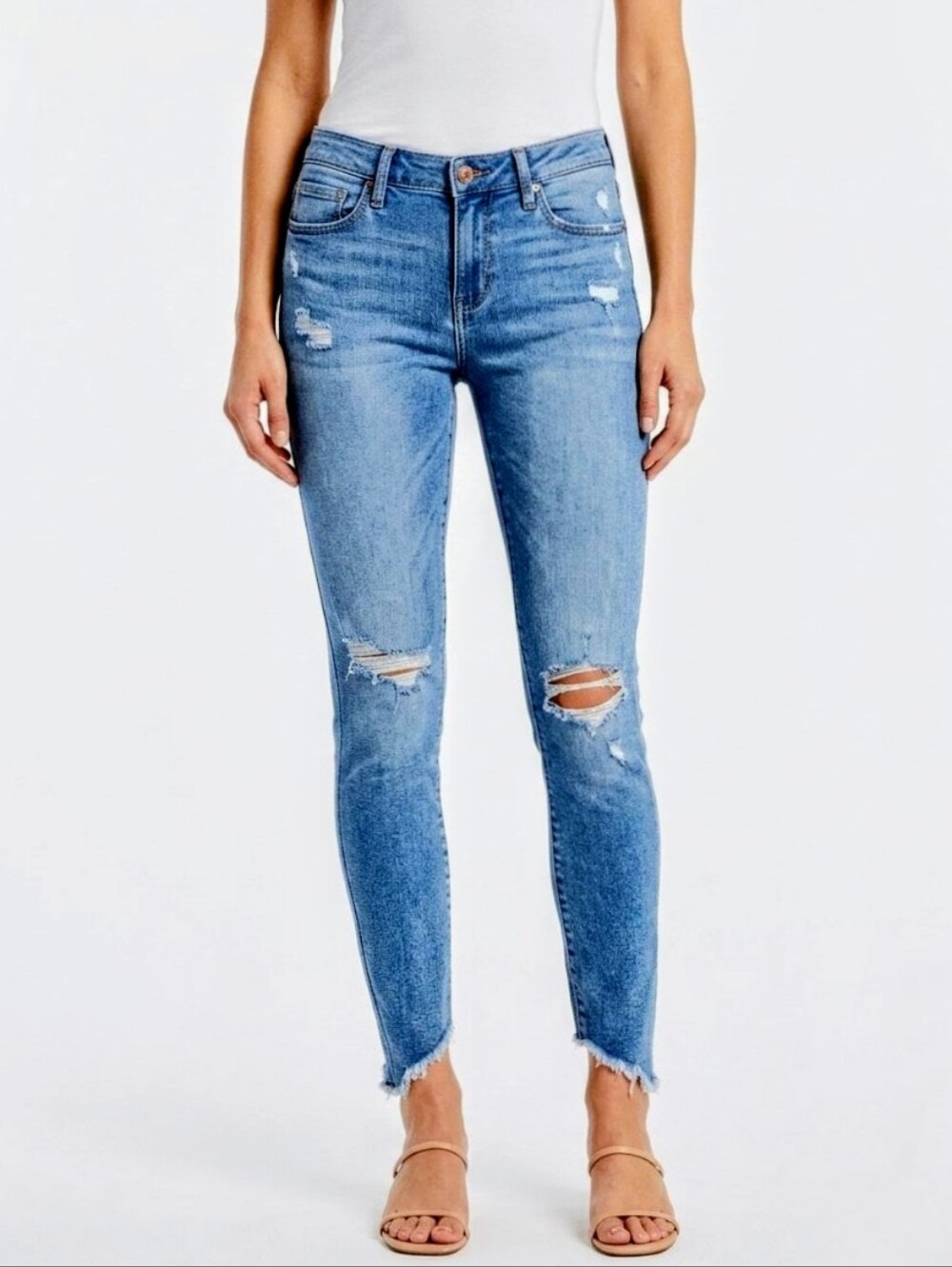 Articles of Society Distressed Skinny Jeans Raw Shark Bite Hem Medium Wash 28W
